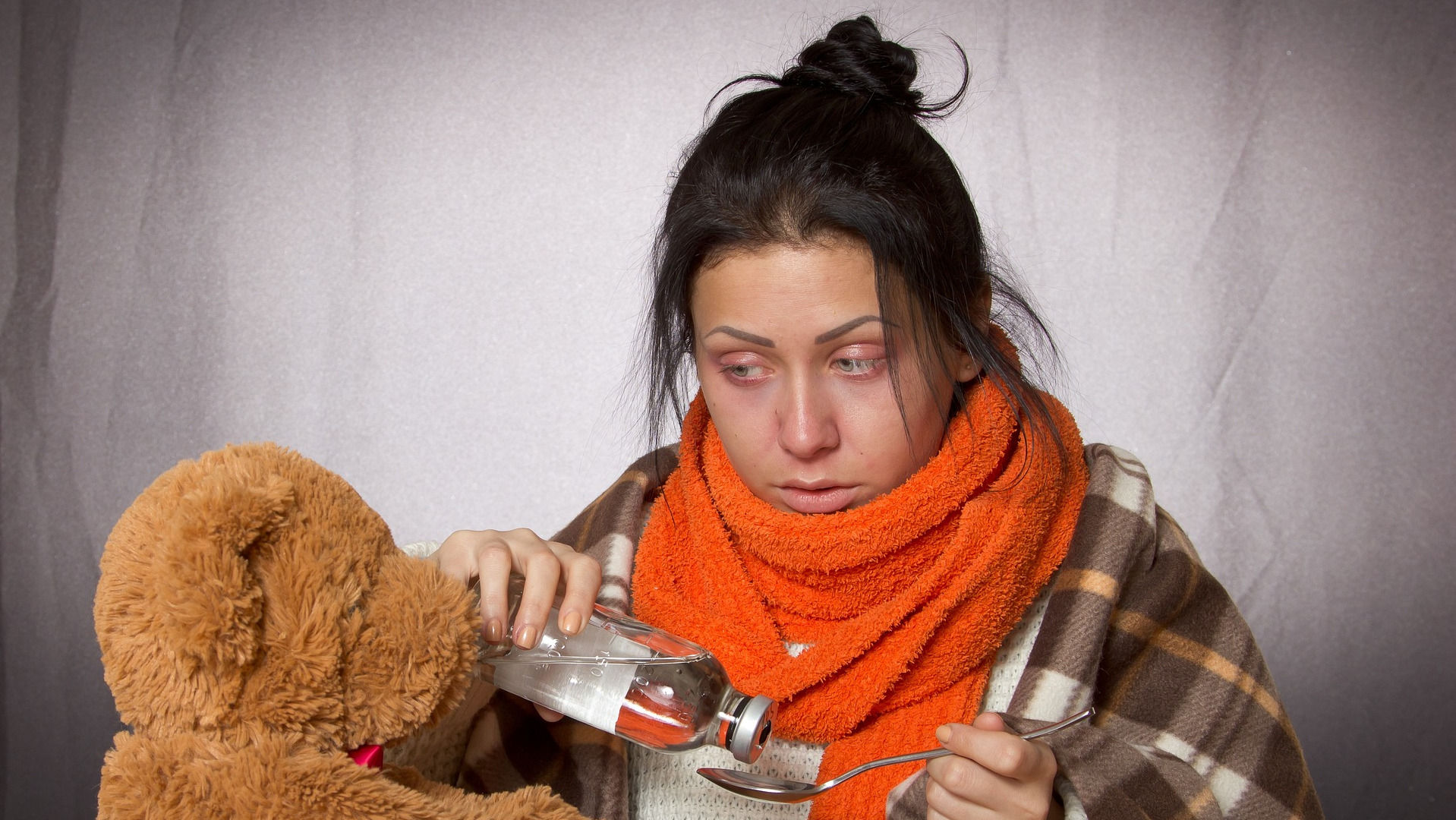 Sick Woman Taking Medicine